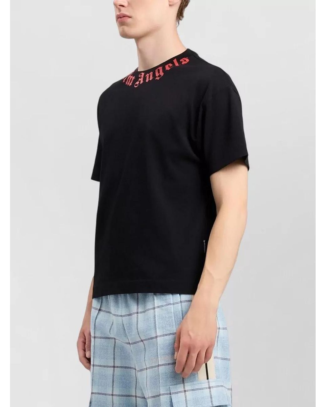 Palm Angels Black Cotton Logo-Print Regular-Fit Crew-Neck T-Shirt for men