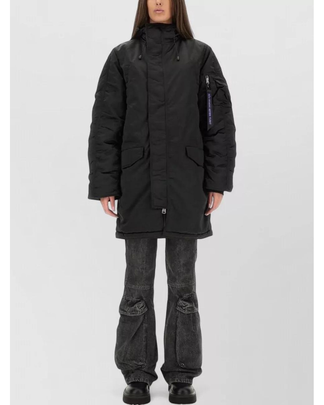 Alpha Industries Black Nylon Long Parka Coat