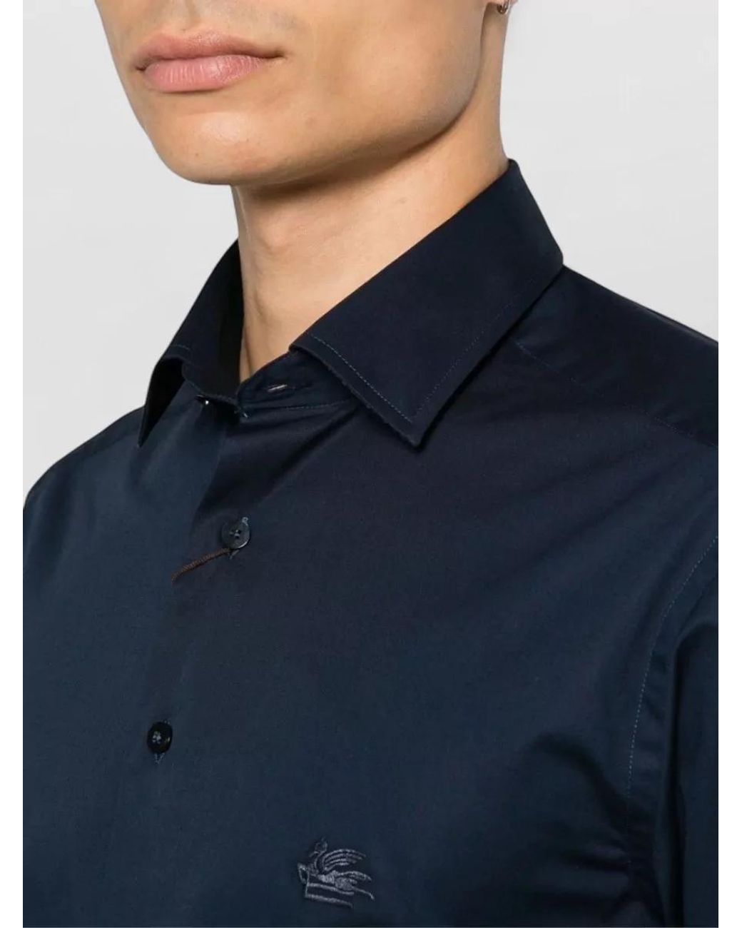 Etro Blue Cotton Long-Sleeve Shirt for men