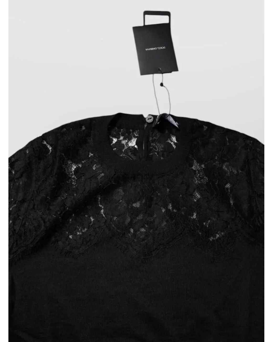Dolce & Gabbana Black Cashmere Silk Lace-Trim Jumper