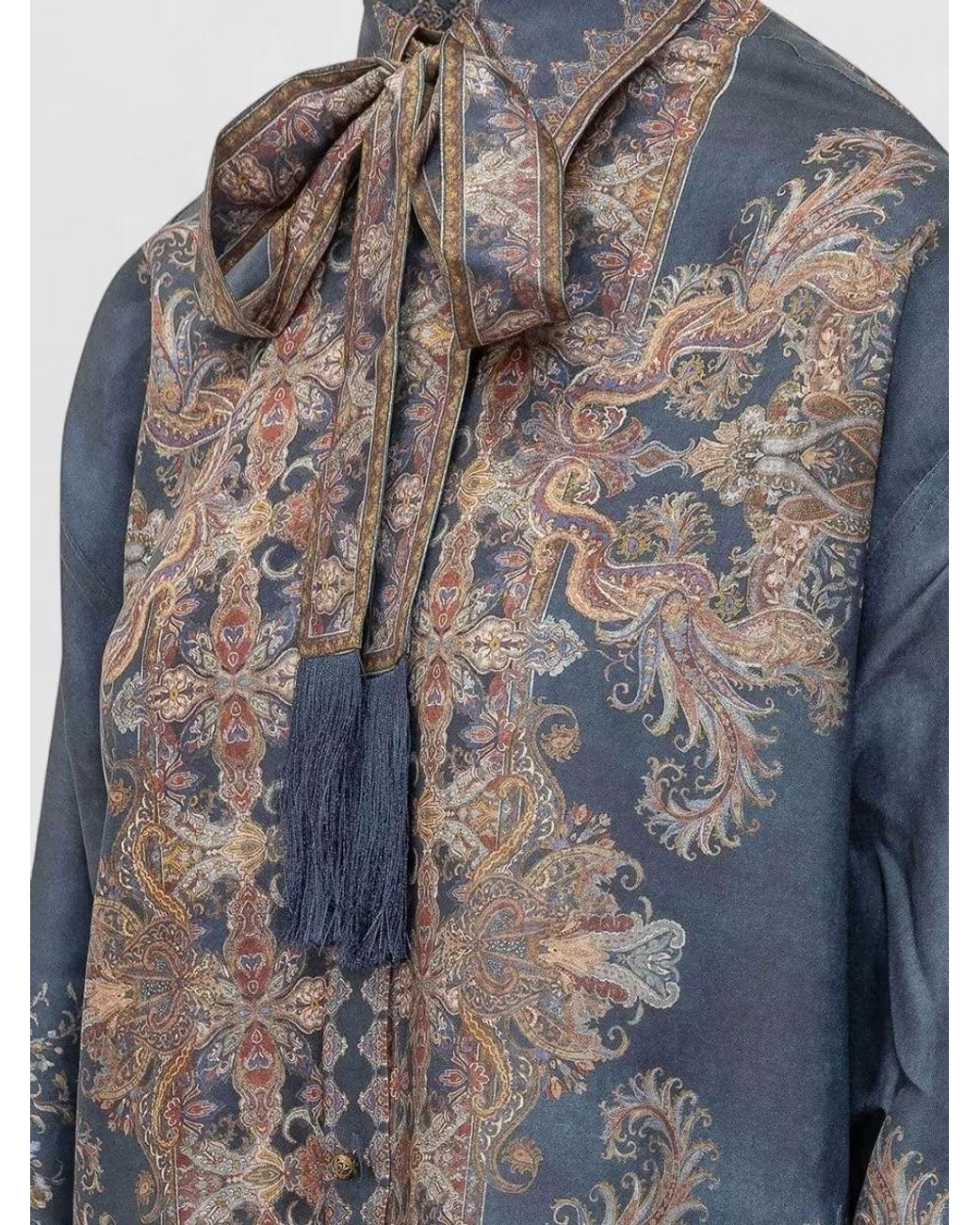 Zimmermann Blue Silk Printed Long-Sleeve Shirt