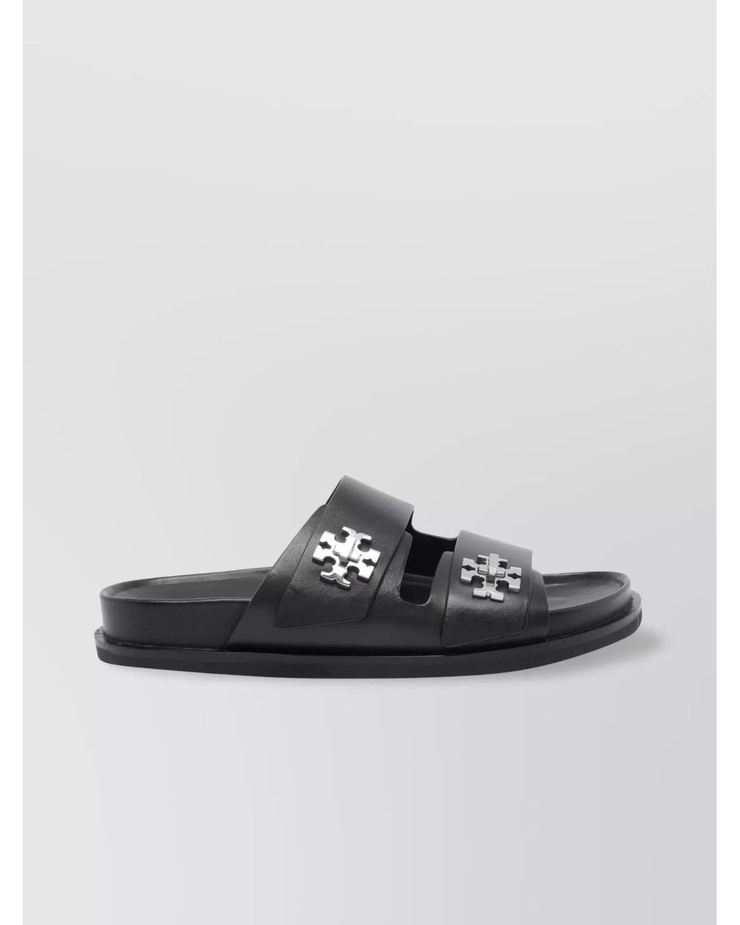 Tory Burch Black Leather Flat Slider Sandals