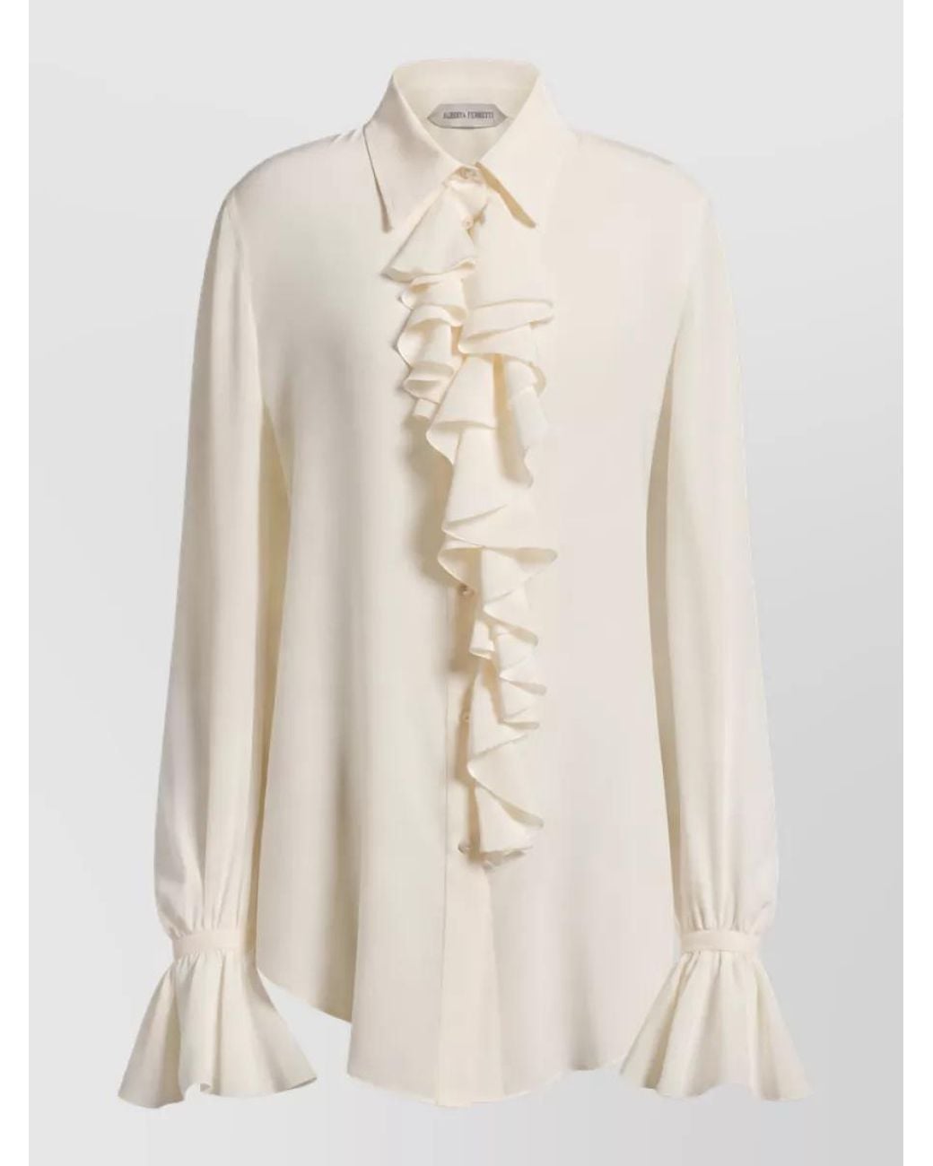 Alberta Ferretti Natural Silk Ruffled Blouse