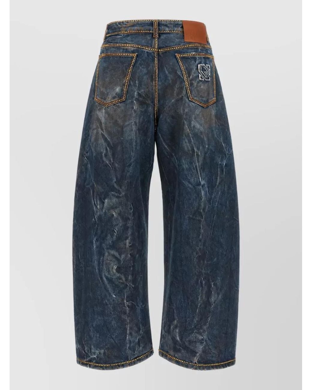 GIUSEPPE DI MORABITO Blue Rhinestone Wide-Leg Denim Jeans