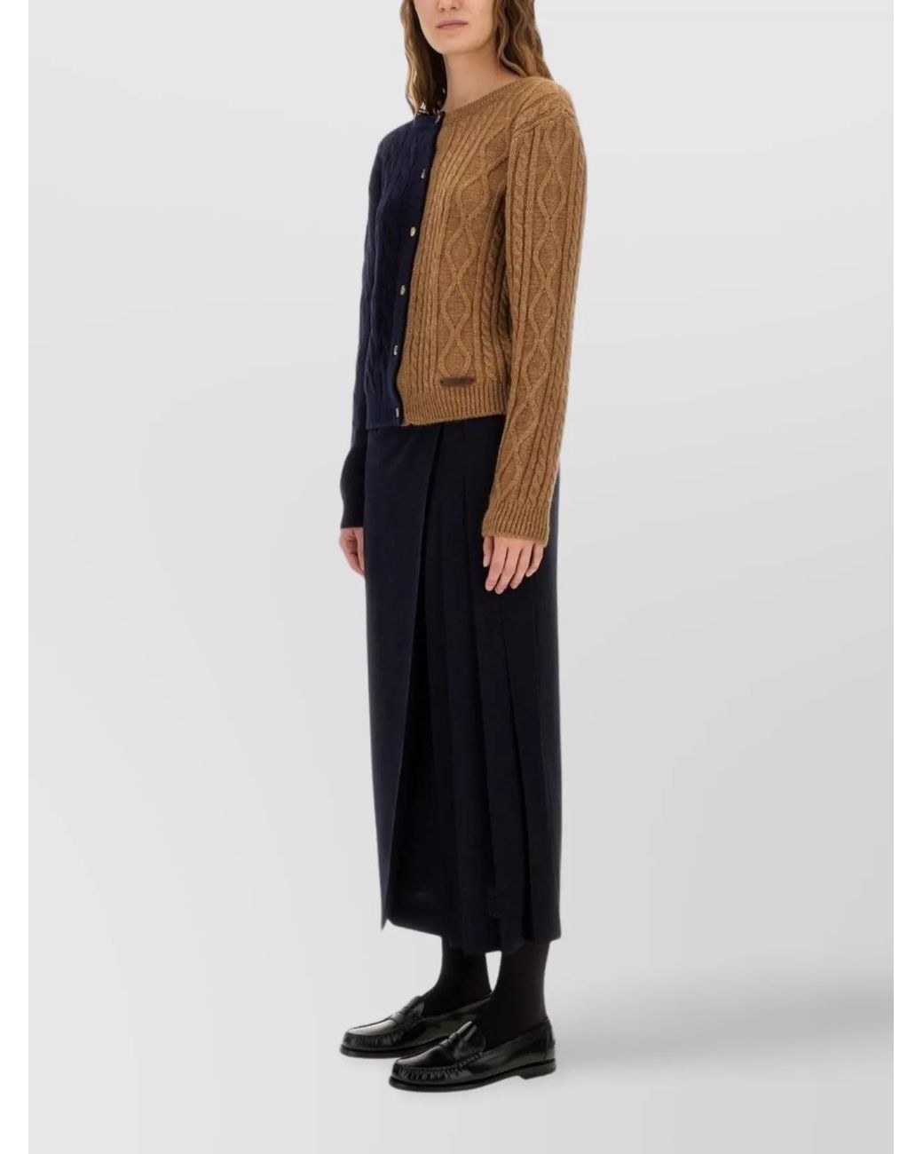 Moschino Blue Wool Pleated Midi Skirt
