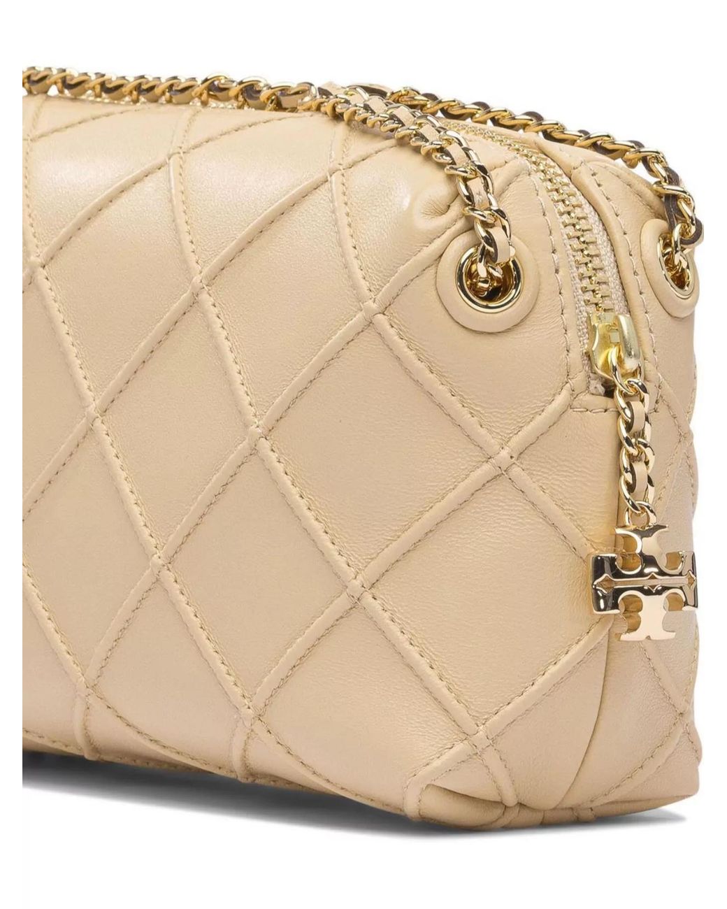 Tory Burch Natural Fleming Small Leather Quilted Crossbody Bag