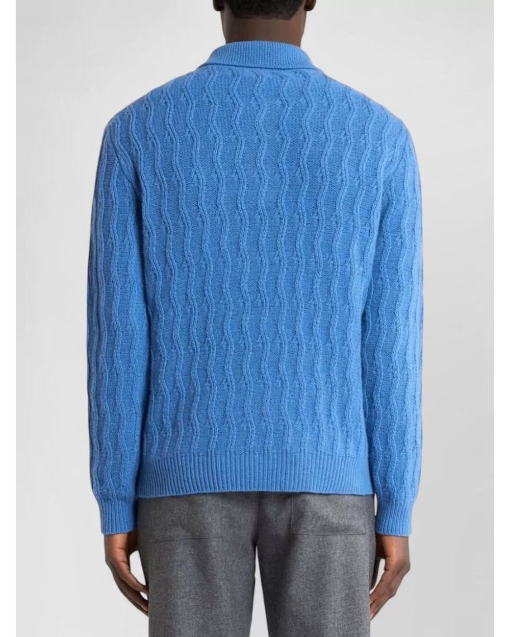 Etro Blue Cashmere Regular-Fit Polo Jumper for men