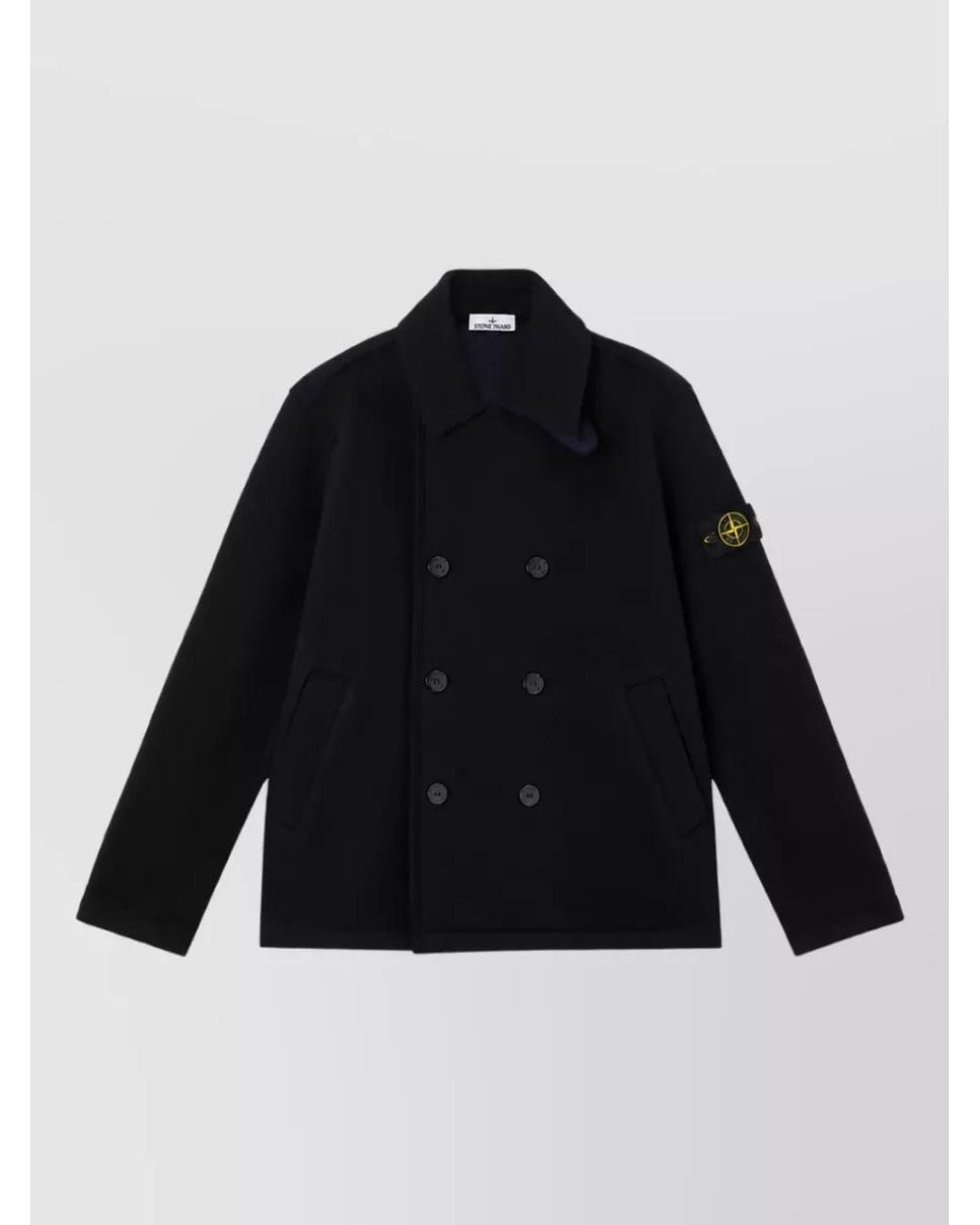 Stone Island Black Virgin Wool Peacoat for men