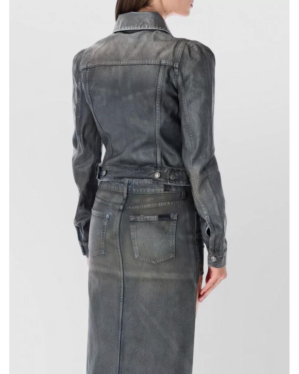 7 For All Mankind Gray Waxed Cropped Denim Jacket