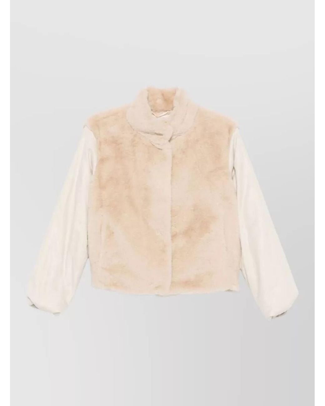 Herno White Faux Fur High Neck Short Coat
