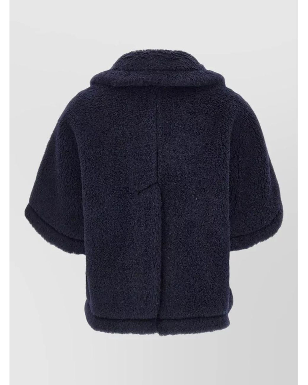 Max Mara Blue Silk Alpaca Virgin Wool Teddy Cape