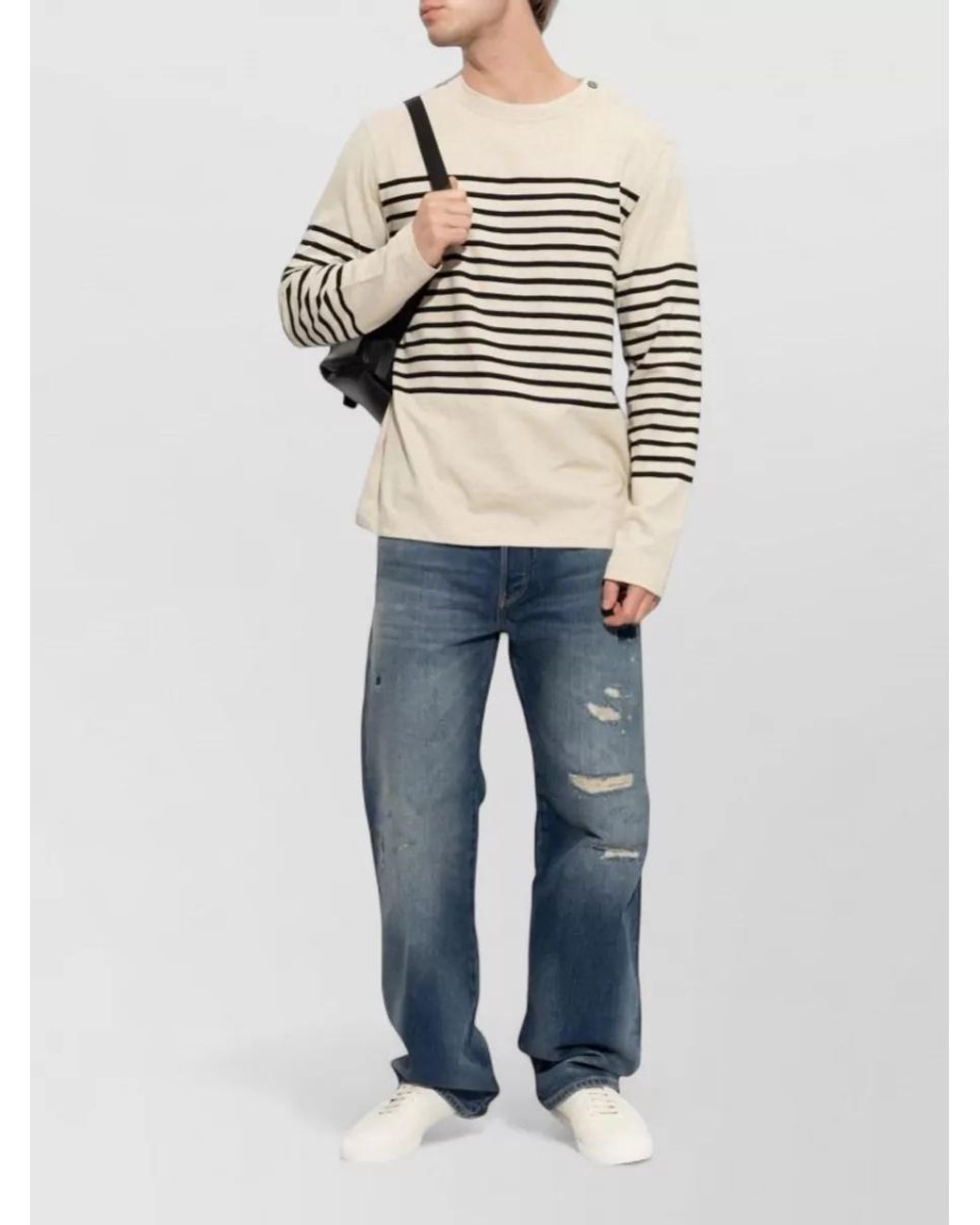 Emporio Armani Natural Striped Long-Sleeve Crew-Neck T-Shirt for men