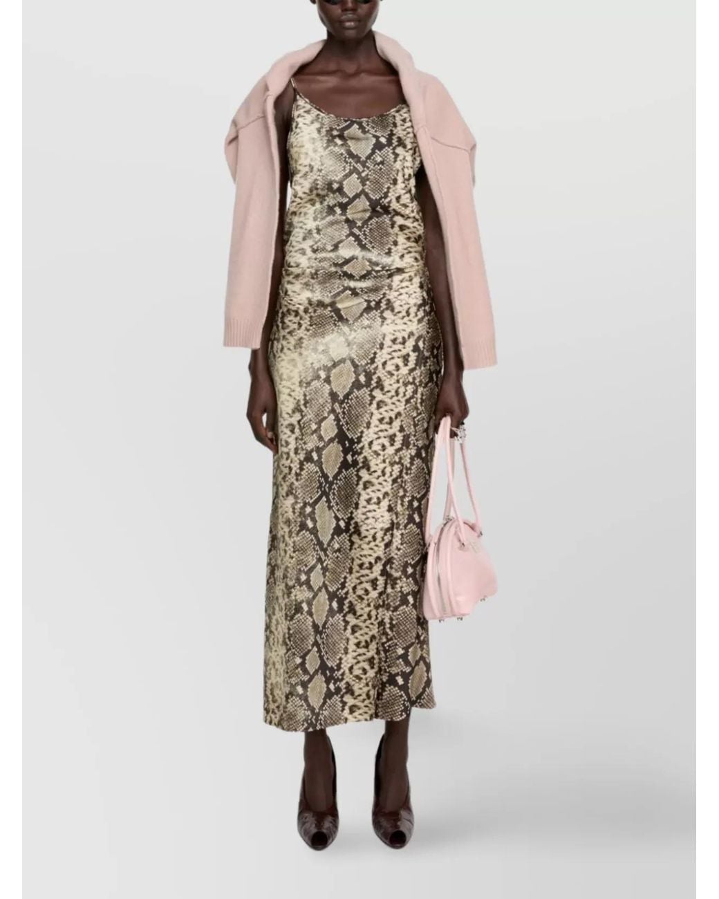 Acne Multicolor Snake Print Midi Dress With Side Slit