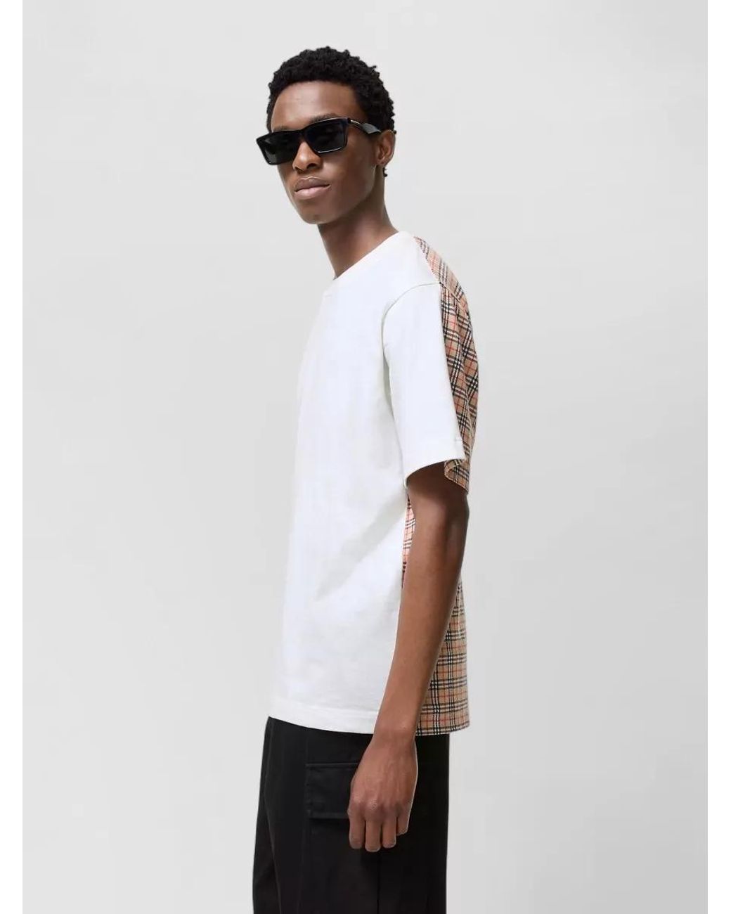 Burberry White Cotton Two-Tone Check Short-Sleeve T-Shirt for men