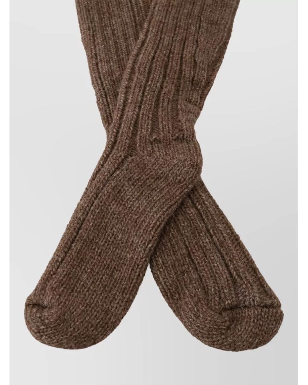 Dolce & Gabbana Brown Wool Ribbed-Knit Calf Socks