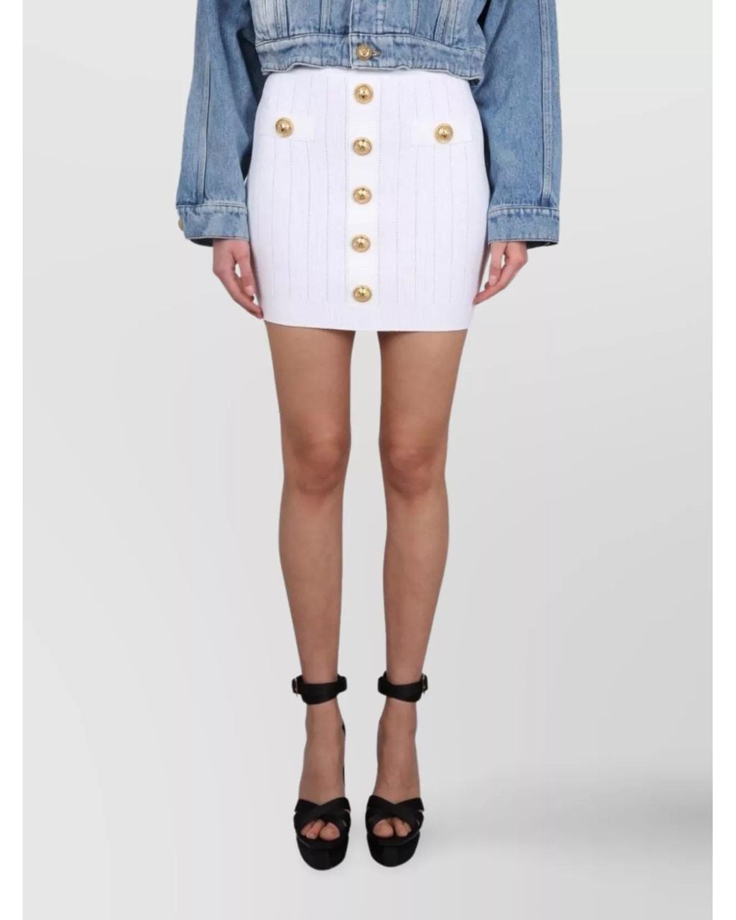 Balmain Blue High-Rise Knit Mini Skirt