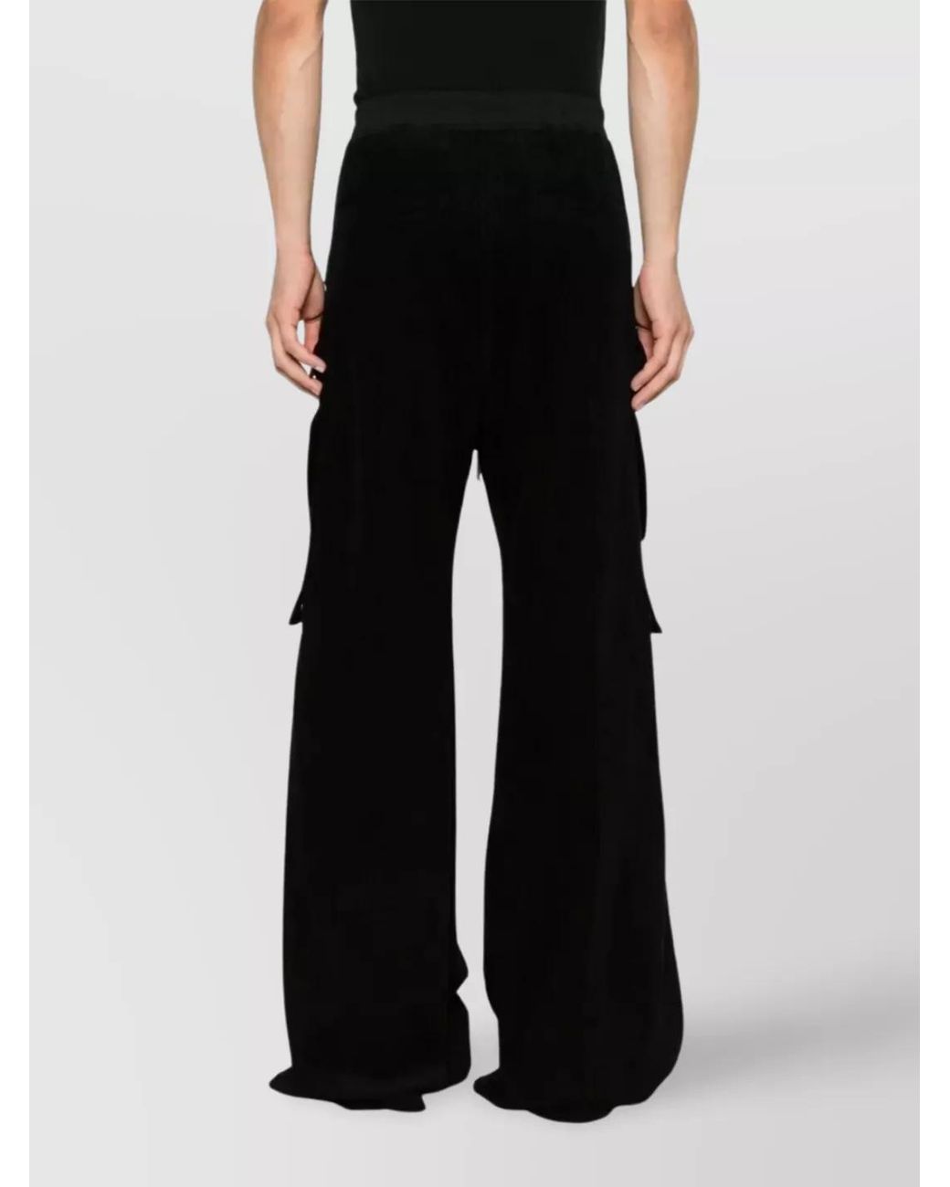 Rick Owens Black Cotton Linen Wide-Leg Cargo Trousers for men