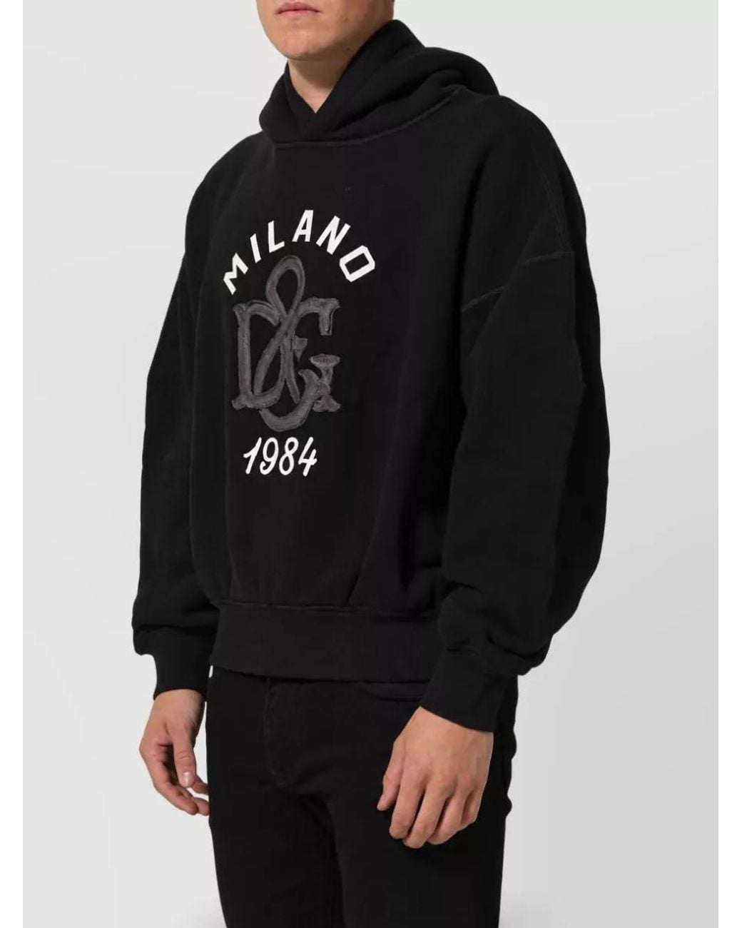 Dolce & Gabbana Black Cotton Milano1984 Print Hoodie for men