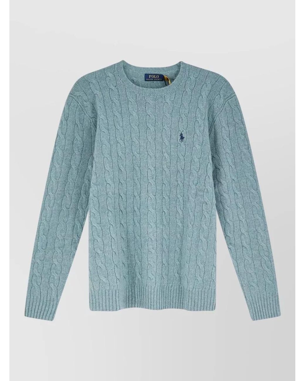 Polo Ralph Lauren Blue Cashmere Wool Cable-Knit Crew-Neck Sweater for men
