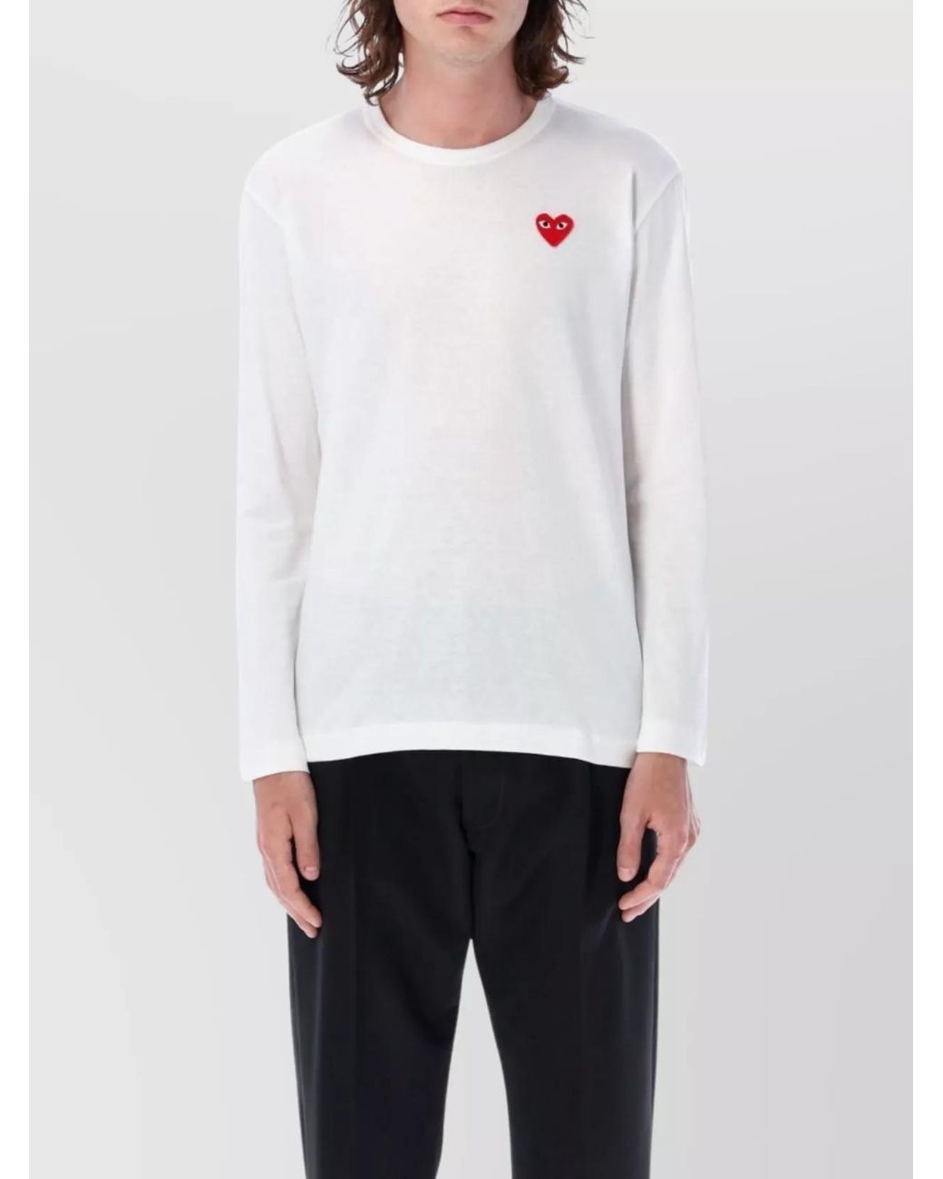 COMME DES GARÇONS PLAY White Long Sleeve Heart Crew Neck Top