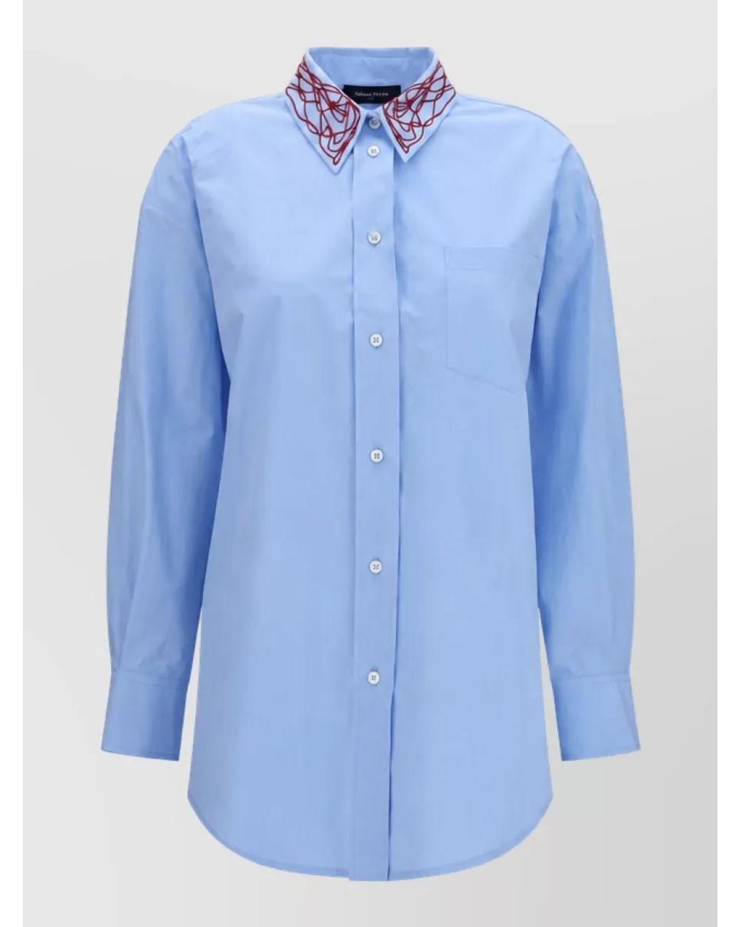 Fabiana Filippi Blue Embellished Cotton Poplin Boyfriend Shirt
