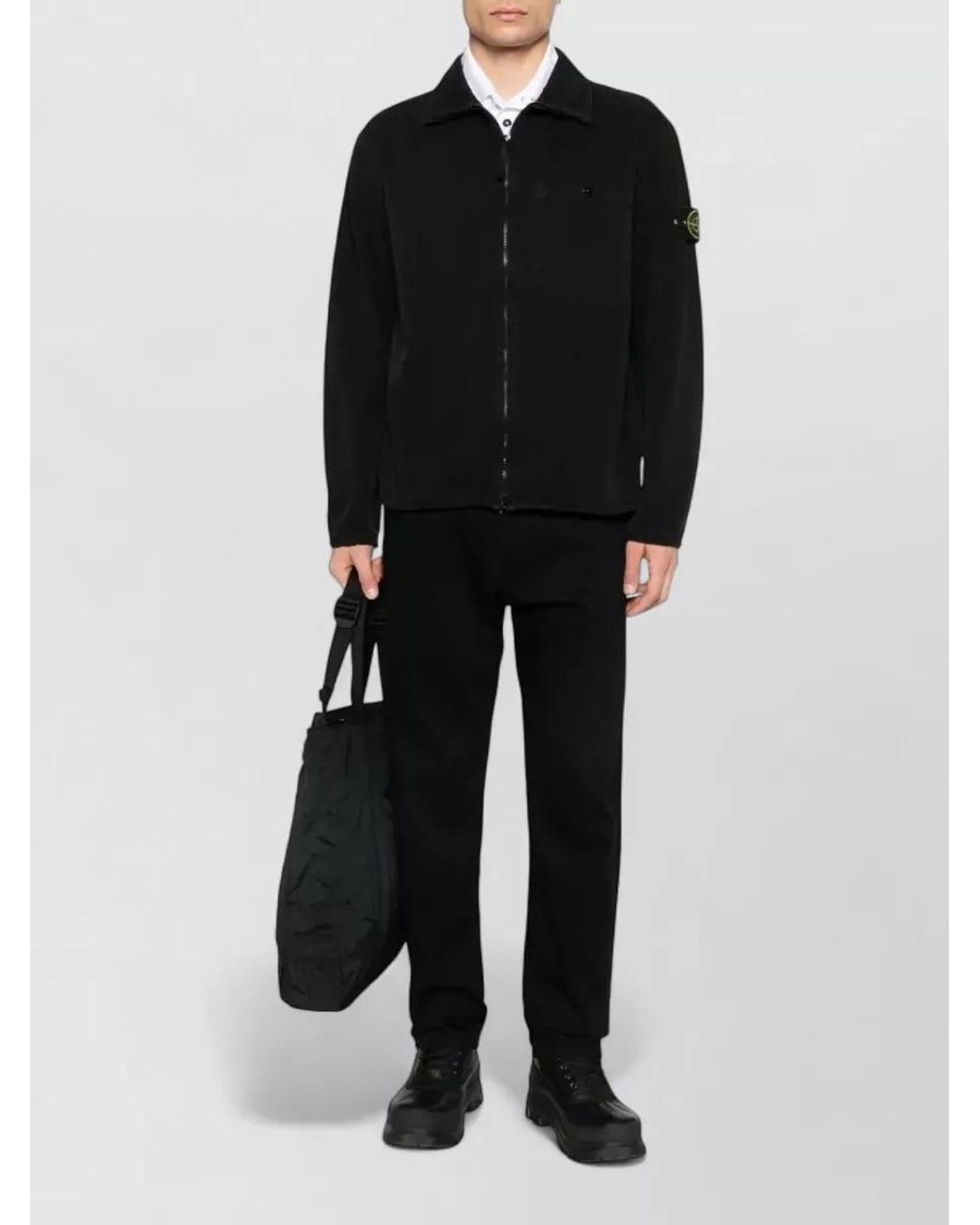Stone Island Black Comfort-Fit Cotton Zip Shirt Jacket for men