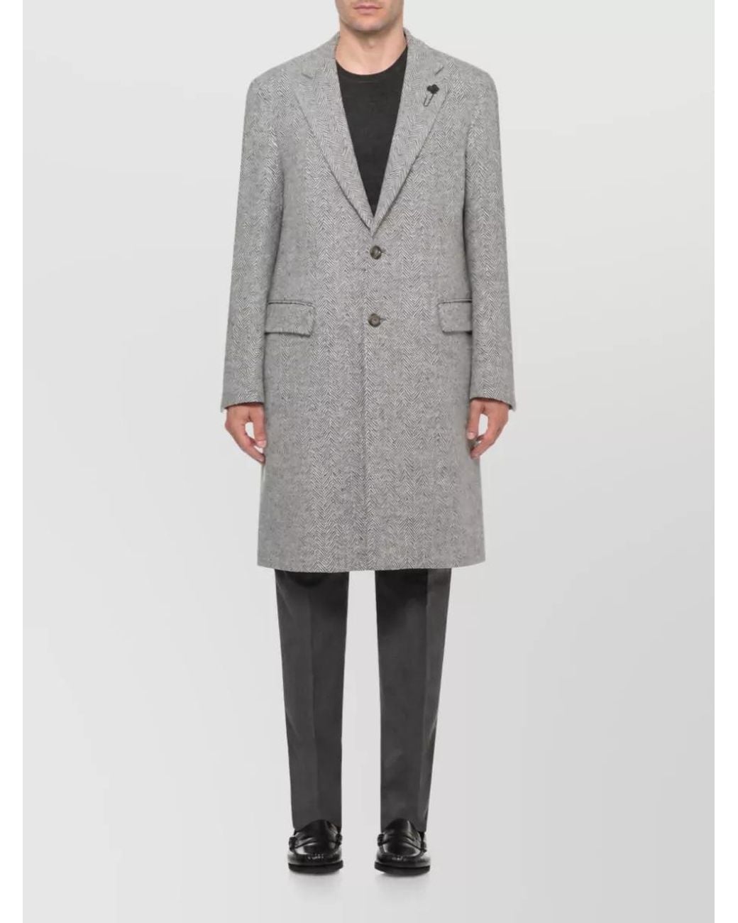 Lardini Gray Herringbone Wool Coat for men