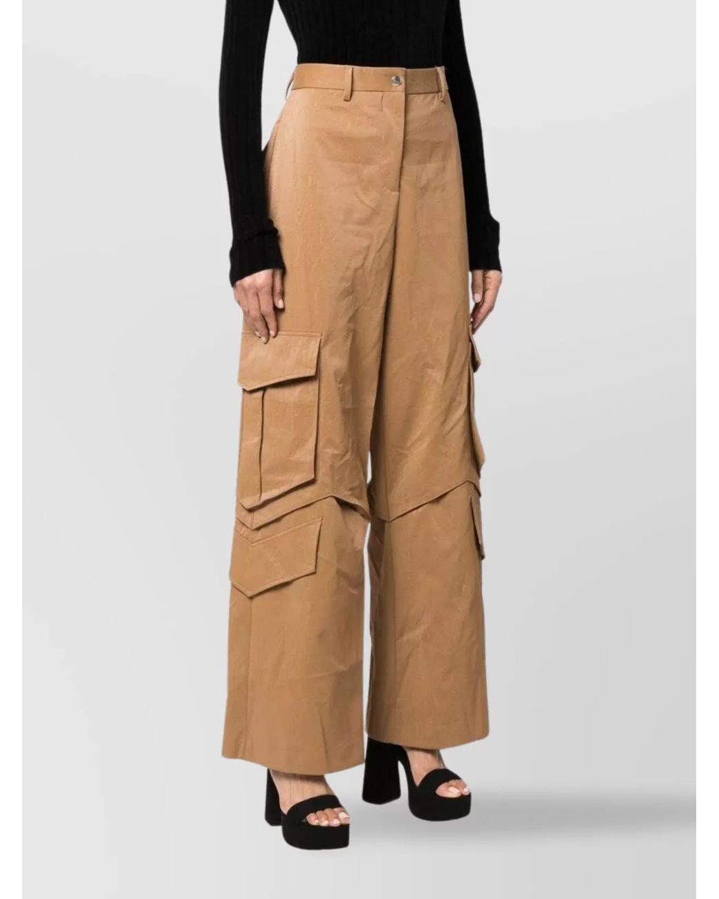 MSGM Natural Viscose Wide-Leg Cargo Trousers