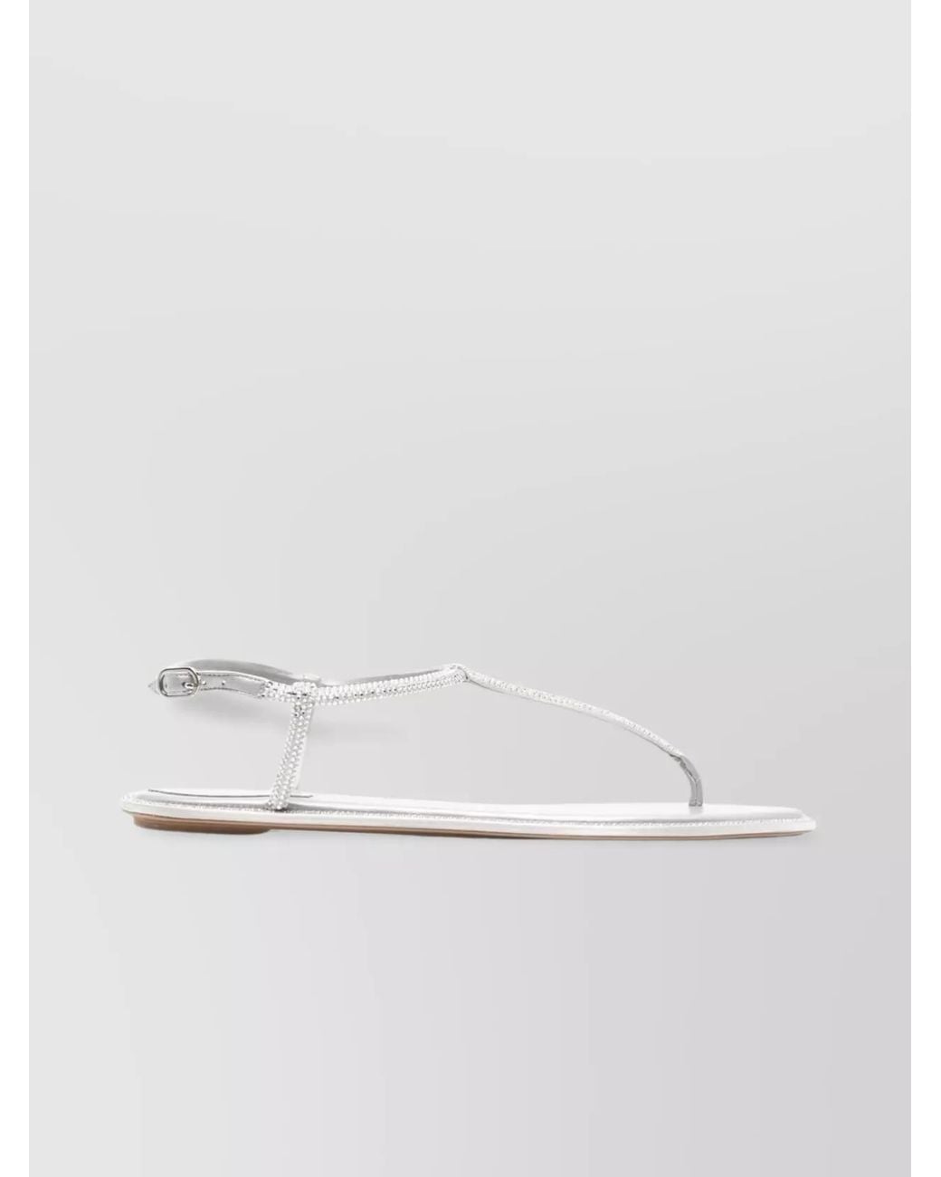 Rene Caovilla White Leather Crystal-Embellished Thong Sandals