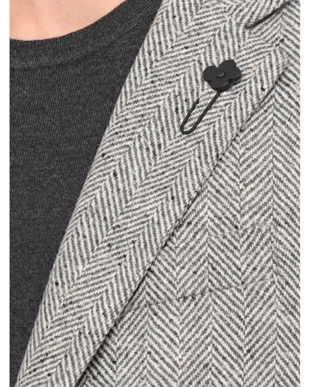 Lardini Gray Herringbone Wool Coat for men