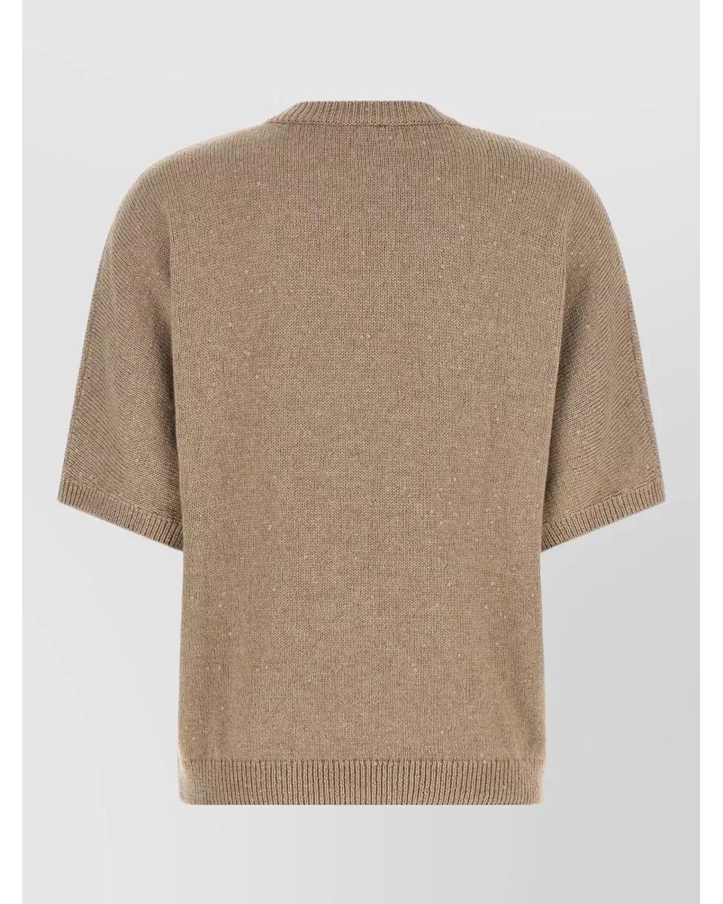 Brunello Cucinelli Natural Cashmere Silk Ribbed Short-Sleeve Sweater