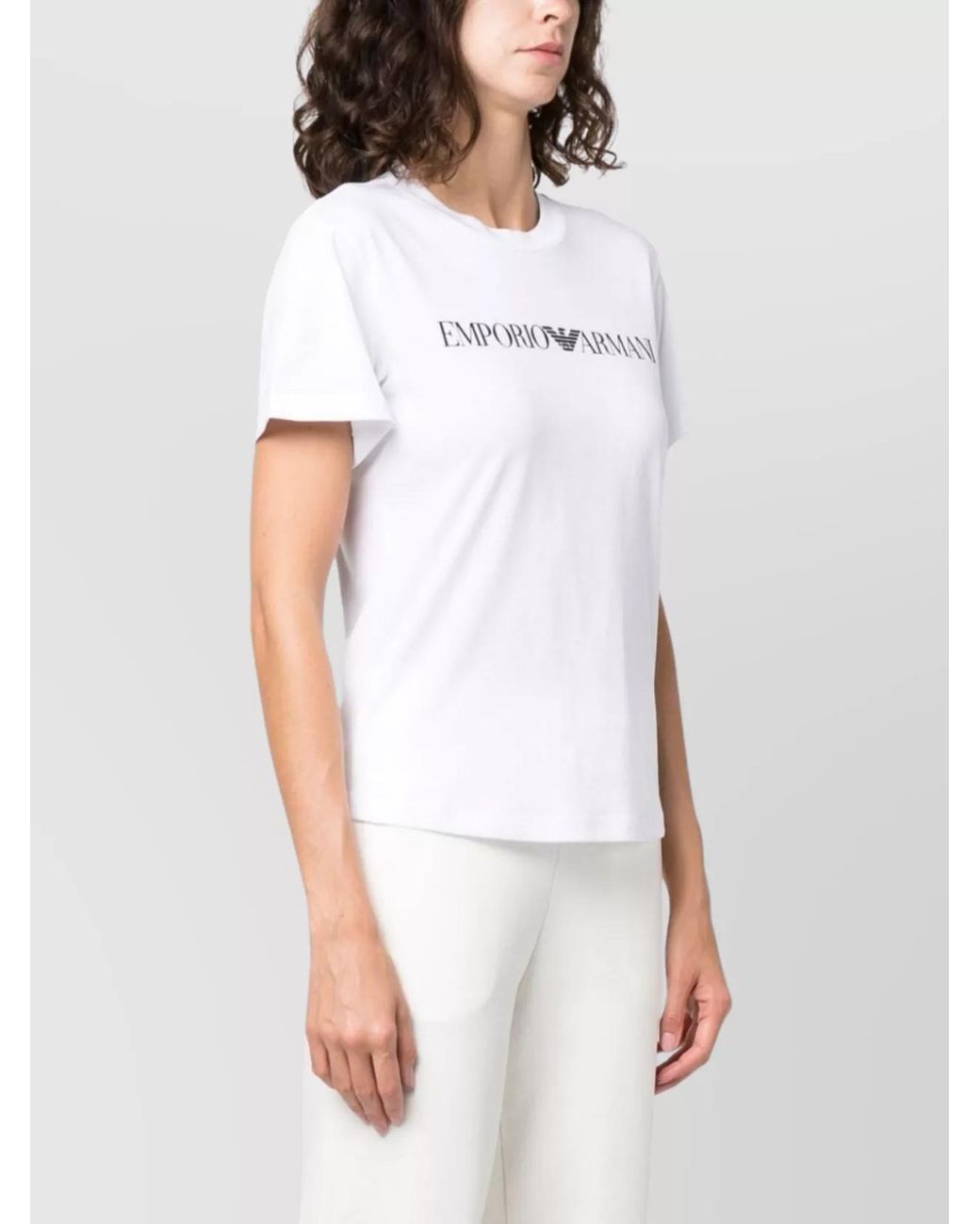 Emporio Armani White Logo-Print Short-Sleeve Cotton T-Shirt