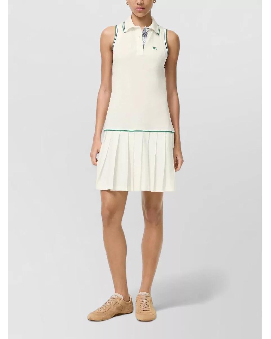 Burberry White Cotton Pleated Mini Dress