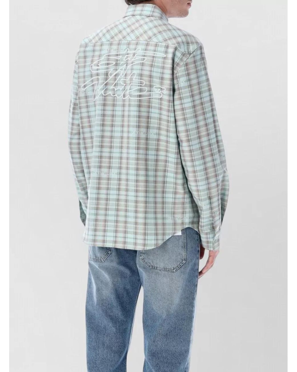 Off-White c/o Virgil Abloh Blue Checked Cotton Flannel Shirt for men