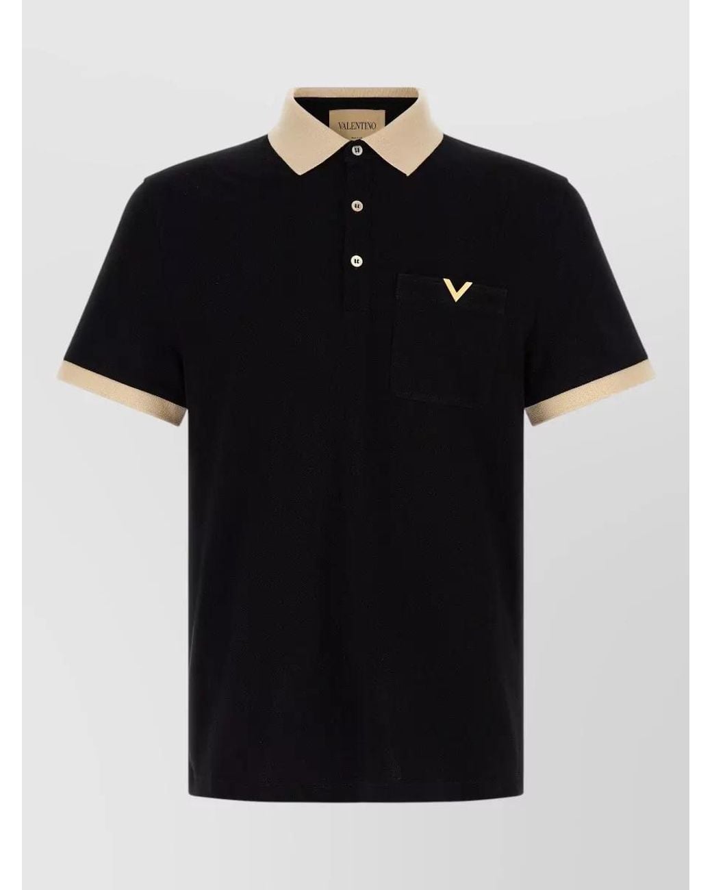 Valentino Garavani Black Cotton Short-Sleeve Piqué Polo Shirt for men