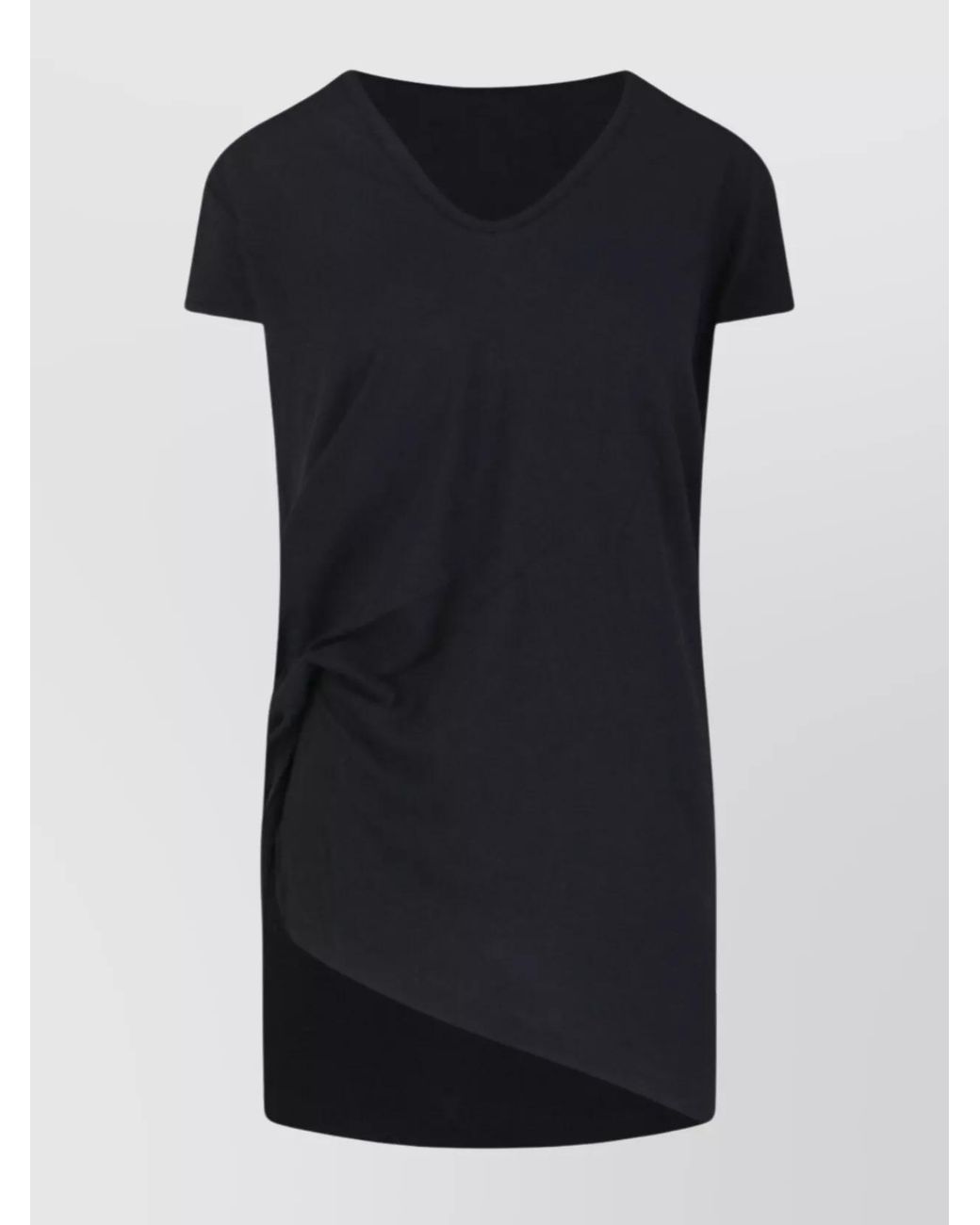 Rick Owens Black Short Sleeves With Asymmetric Hem And V-Neckline