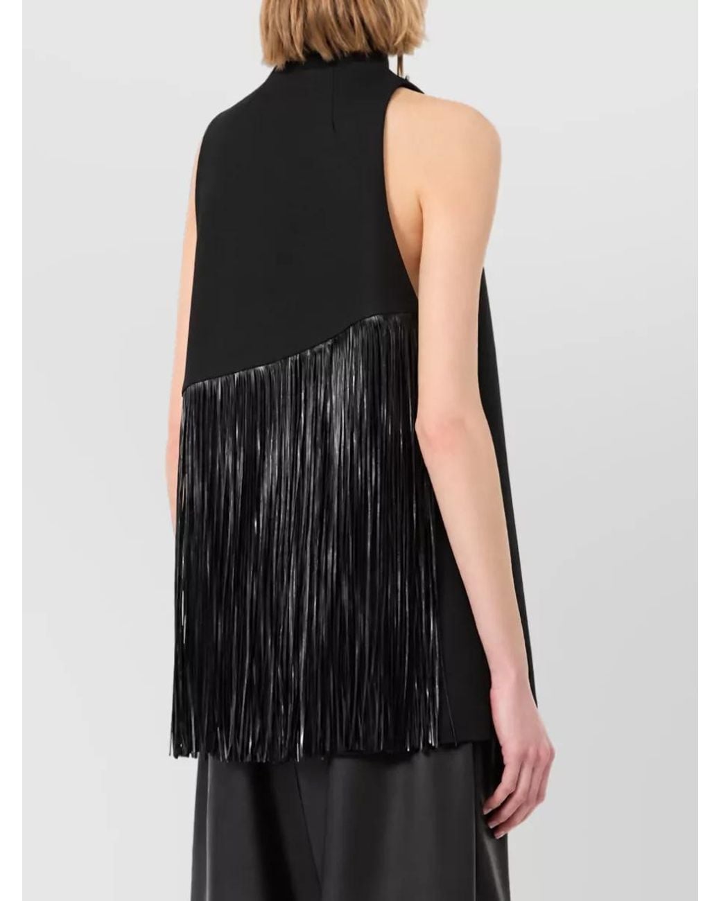 Sportmax Black Fringed Asymmetric Sleeveless Top