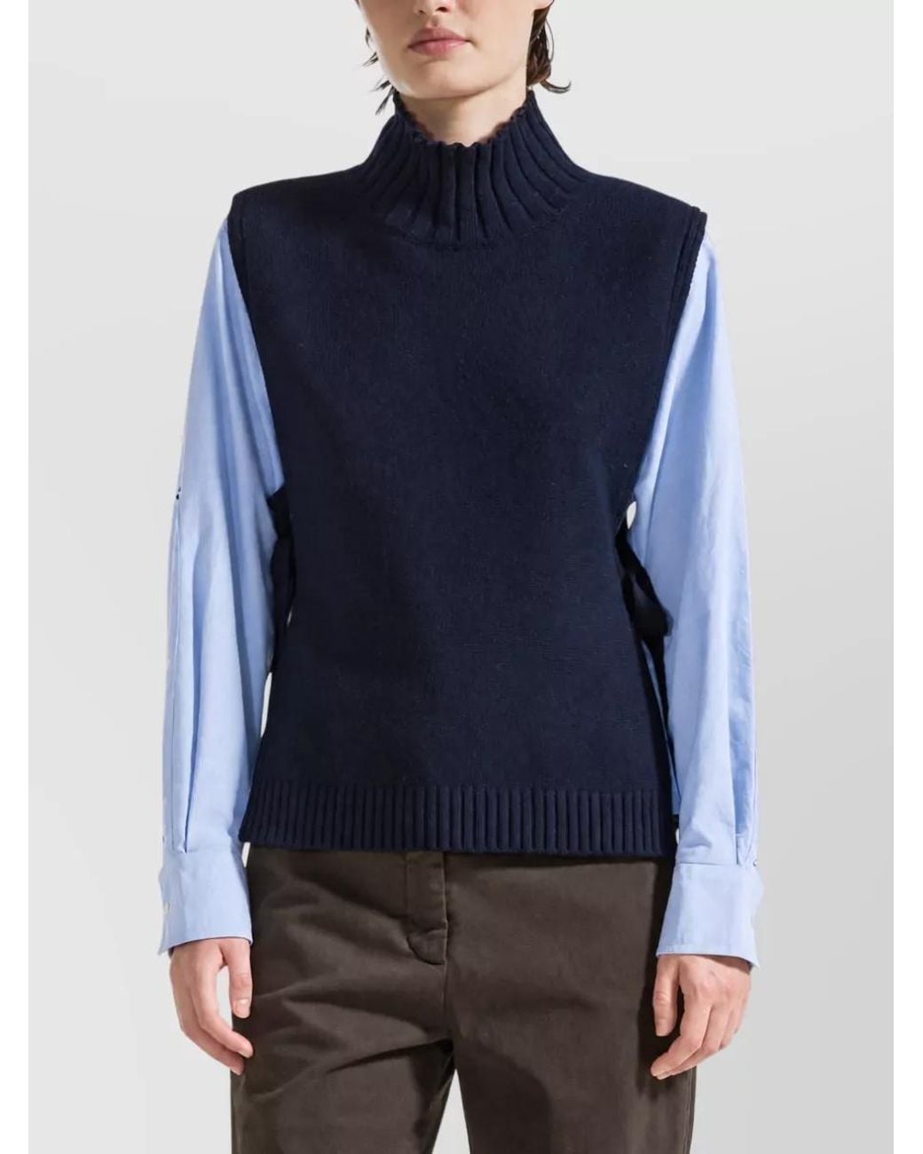 SEVENTY VENEZIA Blue Turtleneck Wool Blend Sleeveless Jumper