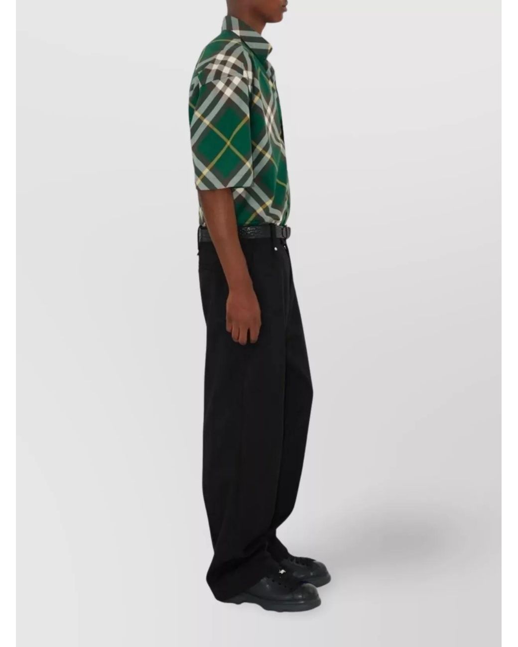 Burberry Green Cotton Oversized Short-Sleeve Check Shirt for men