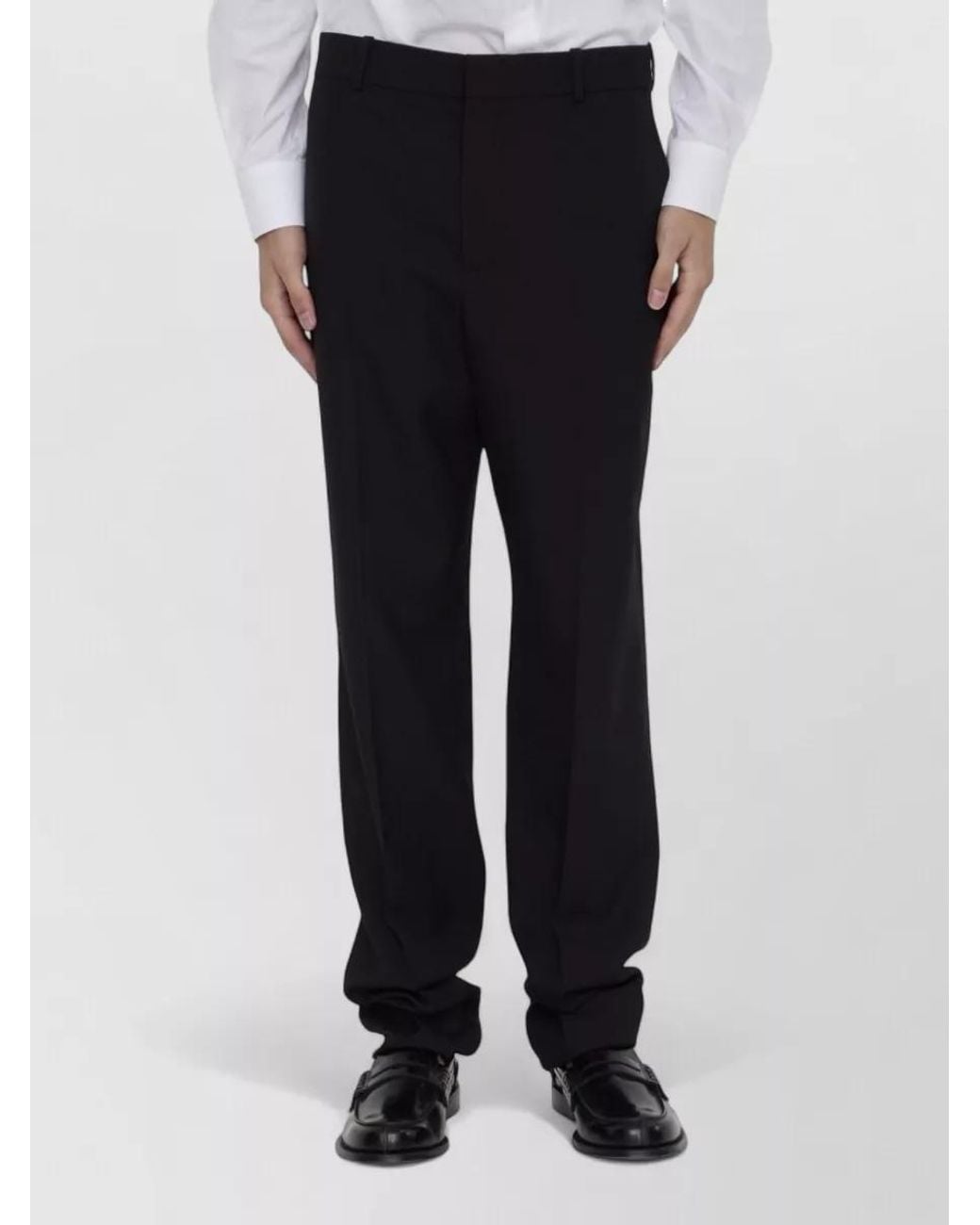 Saint Laurent Black Virgin Wool High-Rise Straight-Leg Trousers for men