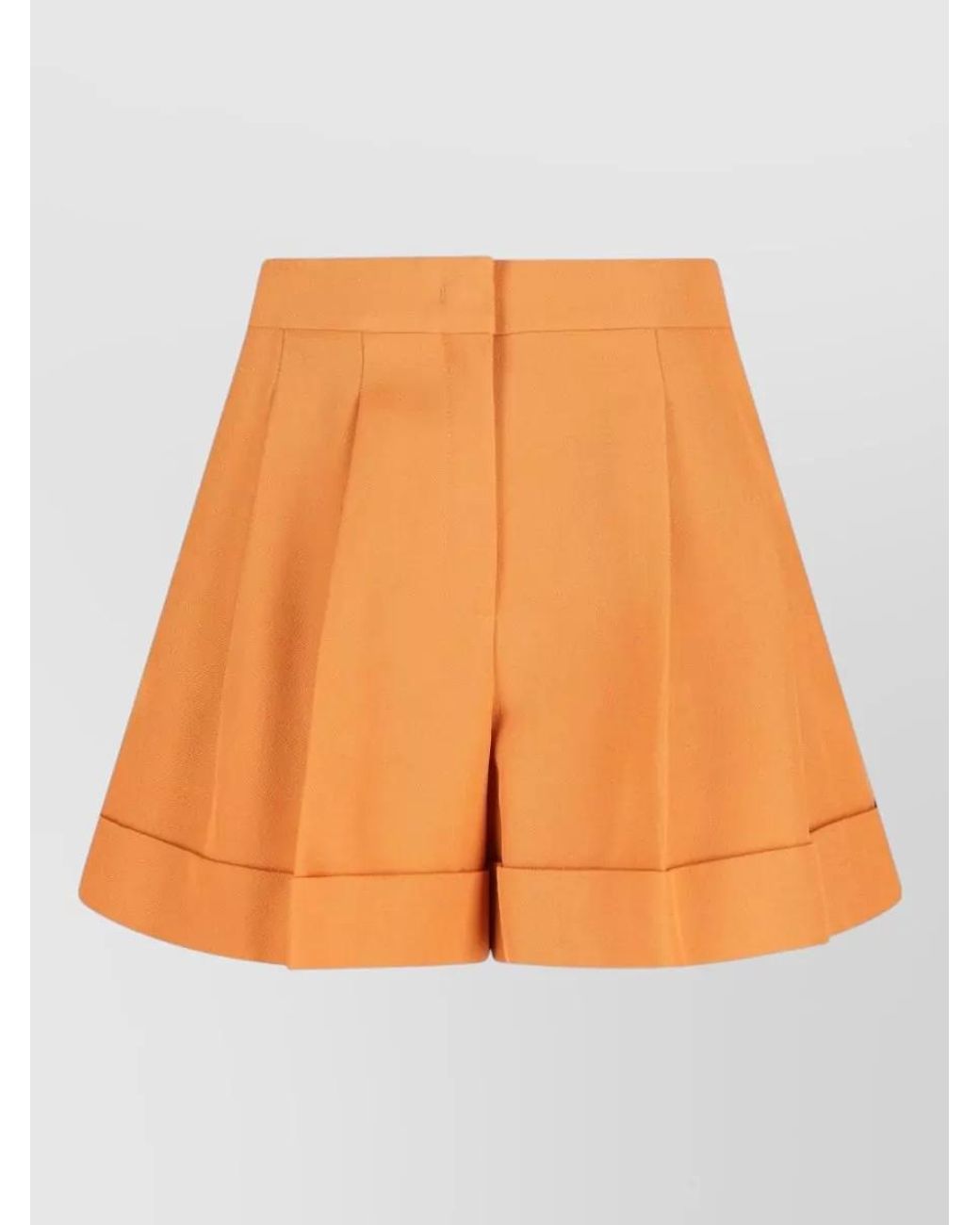 Fendi Orange Wool Pleated Tailored Shorts