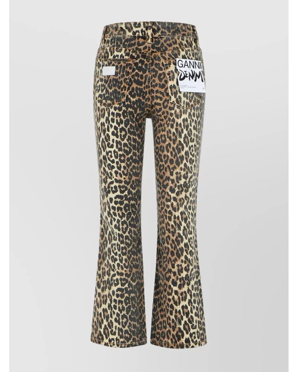 Ganni Multicolor Leopard-Print High-Rise Cropped Flared Jeans