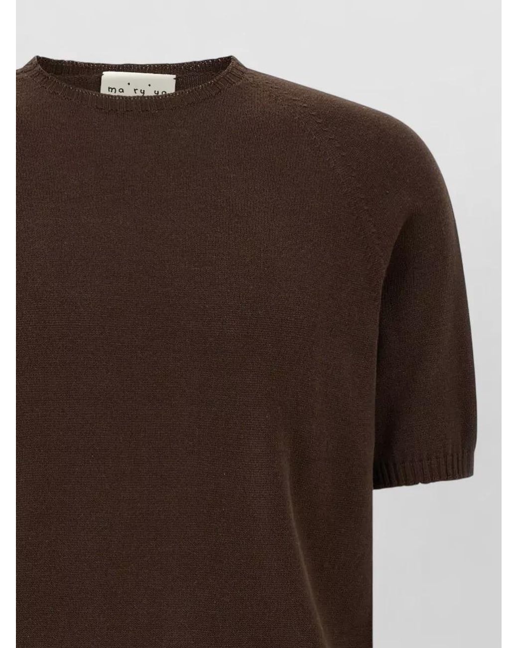 Ma'ry'ya Brown Ribbed Cotton Short-Sleeve Crew-Neck Sweater for men