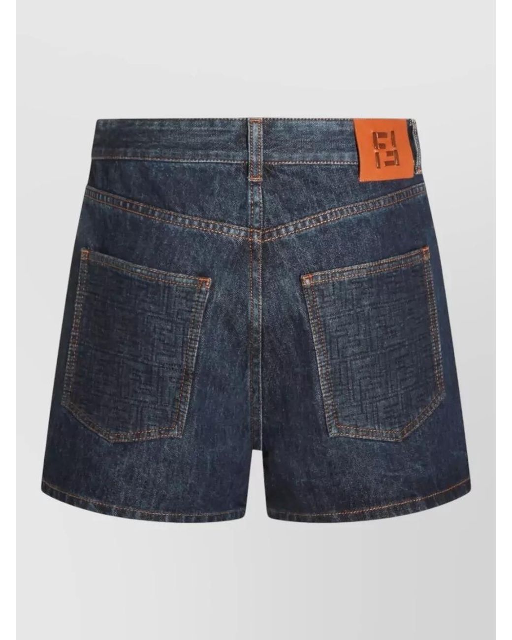 Fendi Blue Denim Flared Quilted Logo-Detail Short Shorts