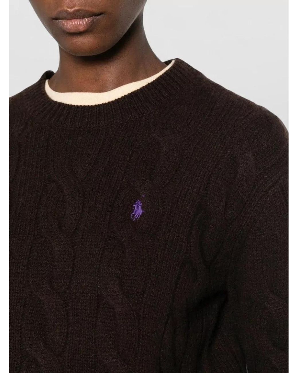 Polo Ralph Lauren Black Wool Cashmere Cable Knit Crew Neck Jumper