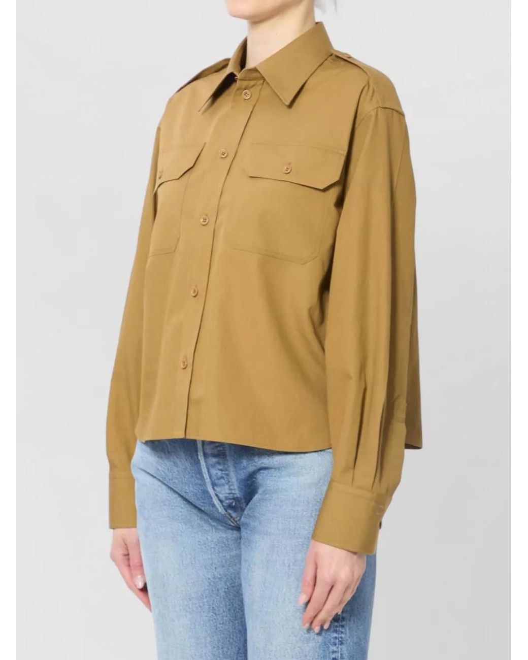 Céline Yellow Cropped Cotton Linen Shirt