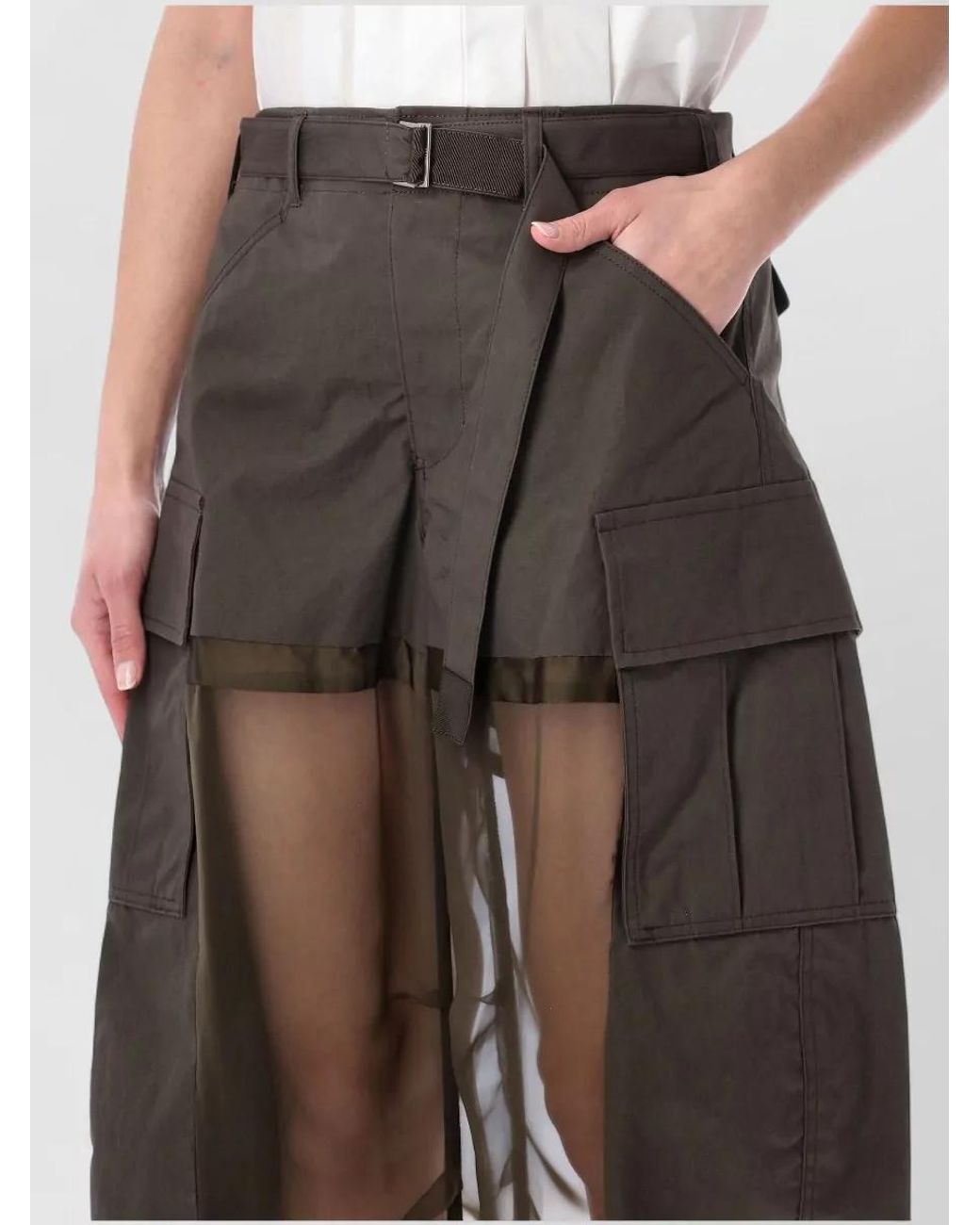 Sacai Multicolor Cotton Mid-Rise Wide-Leg Cargo Shorts