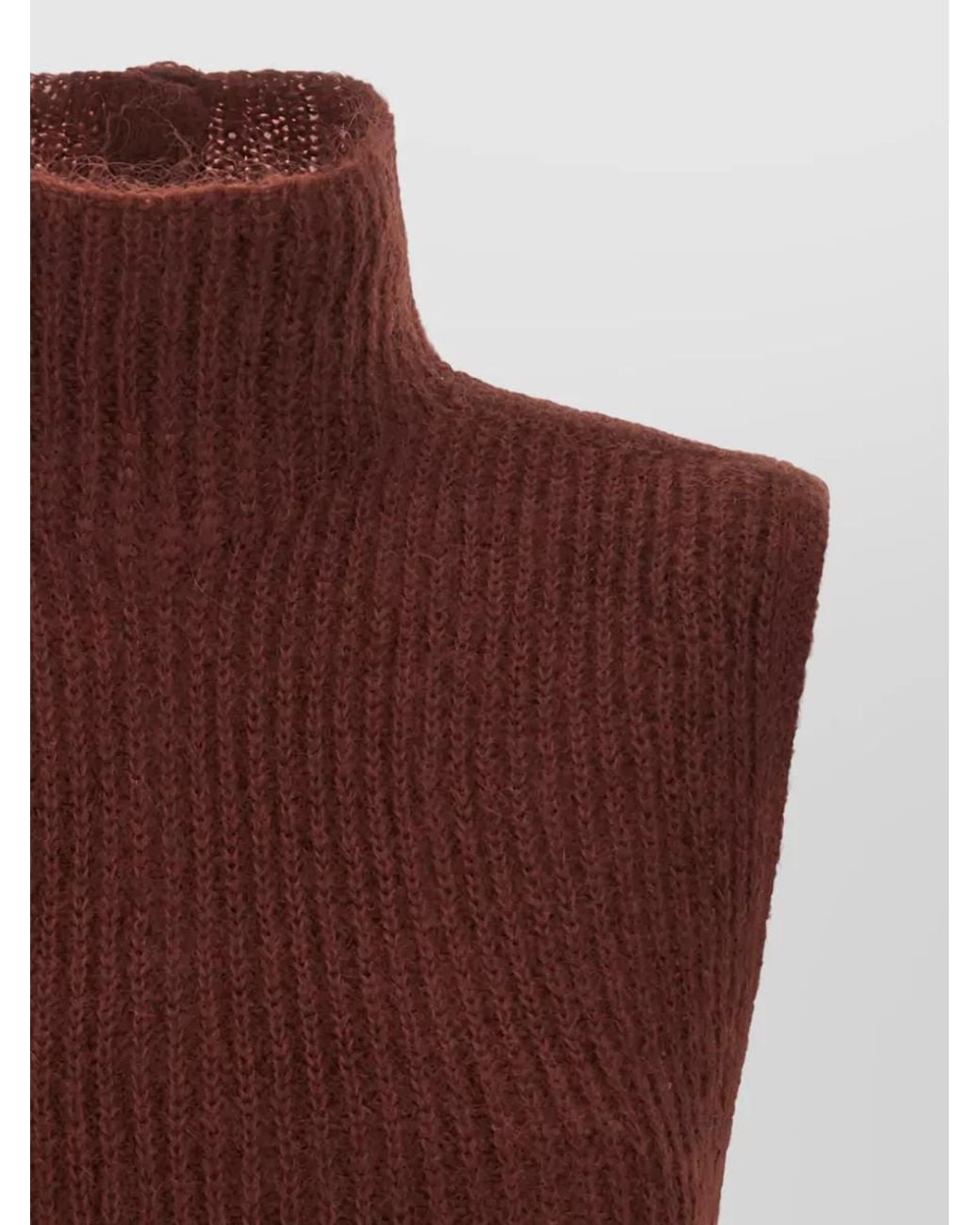 Max Mara Brown Mohair Sleeveless Ribbed High-Neck Cutout Cropped Sweater