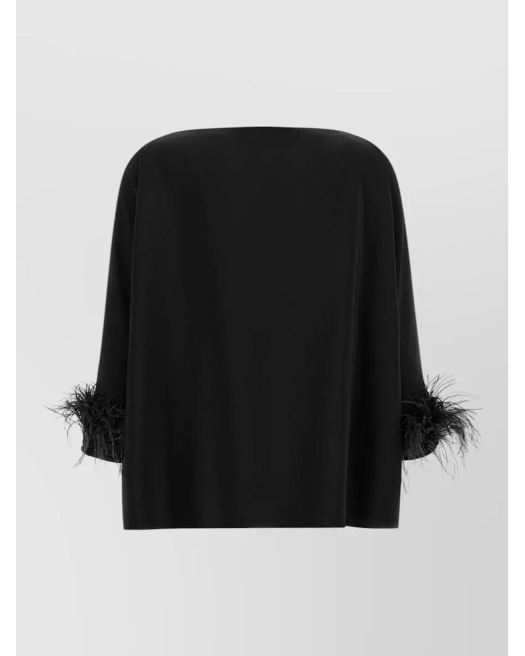 Gianluca Capannolo Black Feather-Trim Boat Neck 3/4-Sleeve Blouse