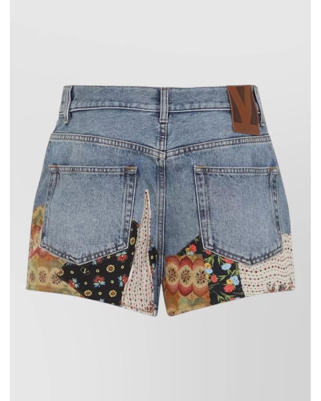 Valentino Blue Cotton High-Rise Patchwork Denim Short Shorts